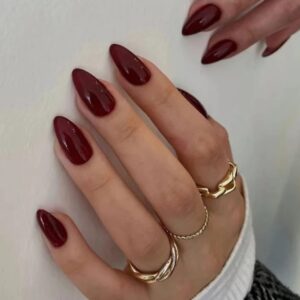 Mid Length Almond Red Wine Press On Nails | Set of x 30 Thick False Nails