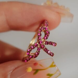 Gold Plated Pink Rhinestone Bow Tie Knot Ring