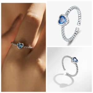 925 Sterling Silver Blue Zircon Heart Ring